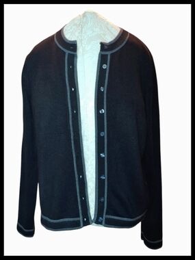 Amanda Smith Black Cardigan Sweater with Gray Trim